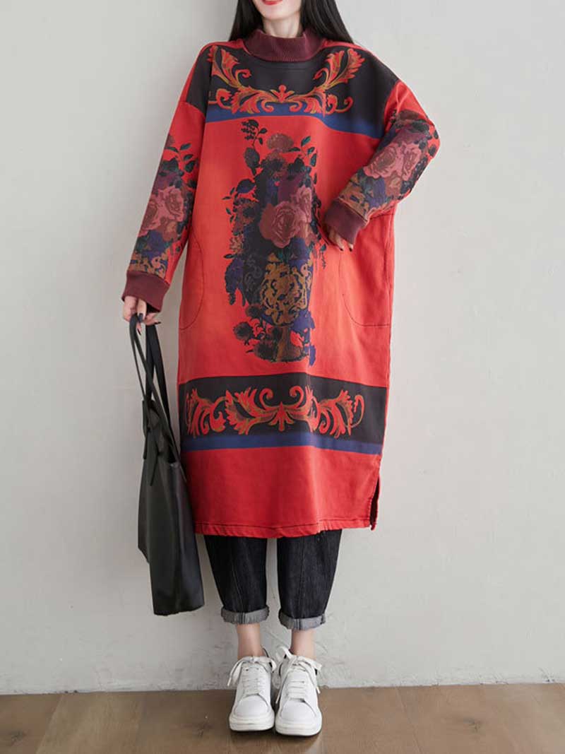 Cozy Women's High Neck Art Sweater Dress | Eva Trends
