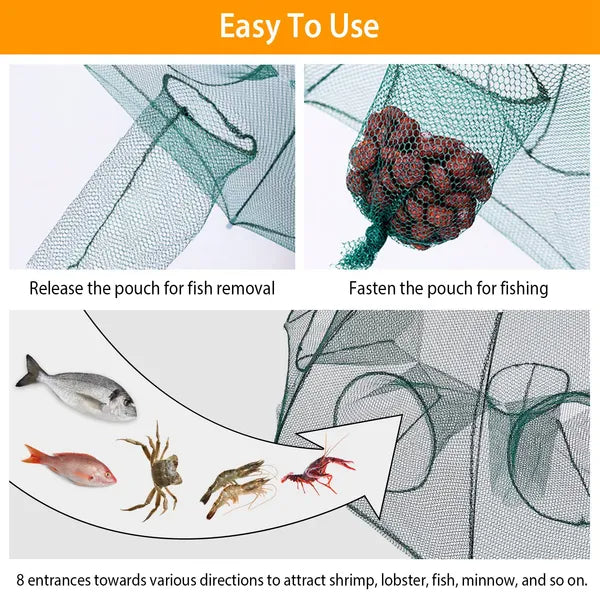 Foldable Fishing Bait Trap with 8 Entrances – 2-Pack, Crab, Shrimp & Minnow
