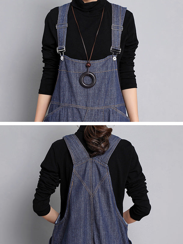 Dark Blue Denim Overalls - Buckle Strap Design
