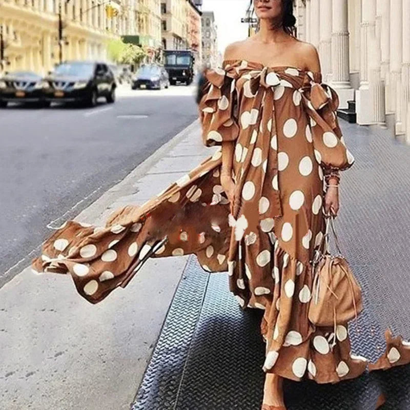 Spring Summer Dresses for Women Sexy Off-the-shoulder Polka Dot Long Dress Women Casual Loose Beach Summer Dress Woman Clothing