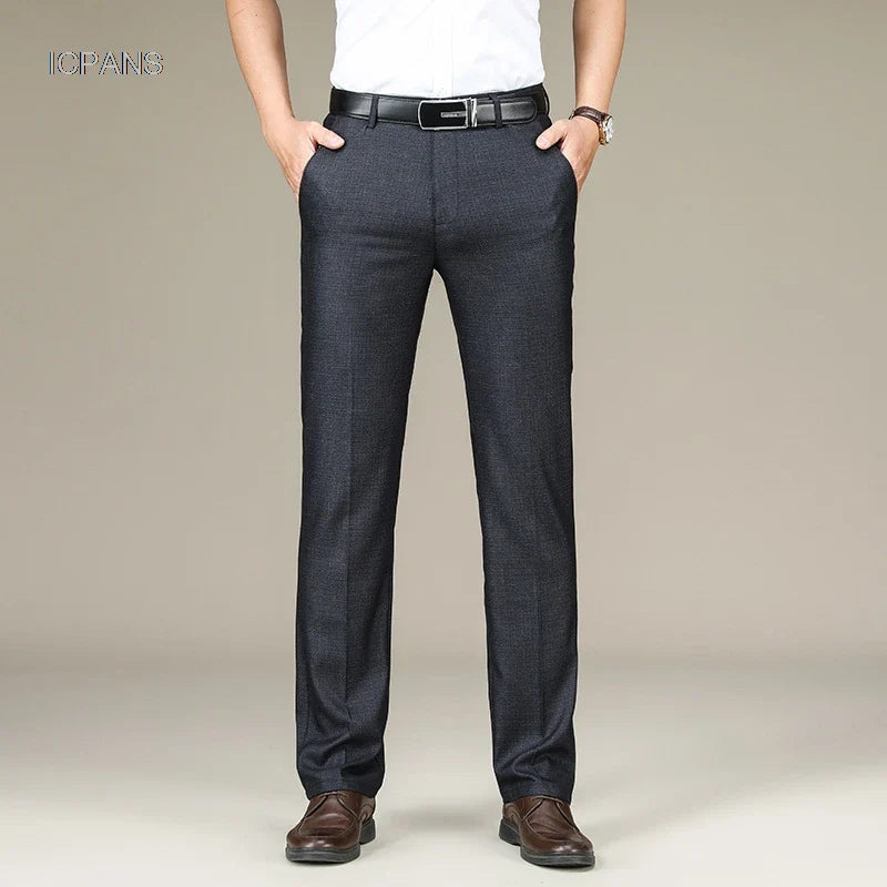Spring Summer Suit Trousers For Men Straight flat linen Black Suit Pants Men Business Formal Dress Pants Men Big Size 28-44 46