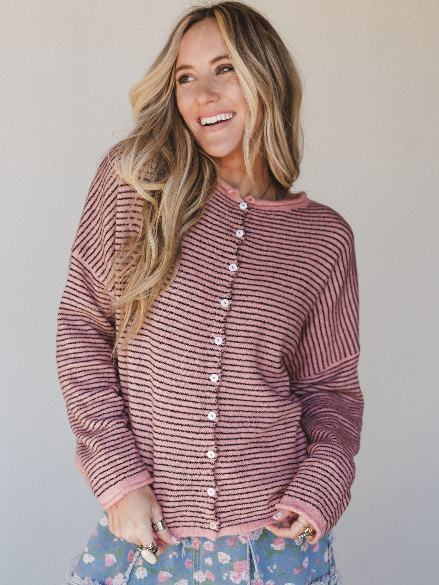 Amara Button Down Cardigan - Rose - Pre Order