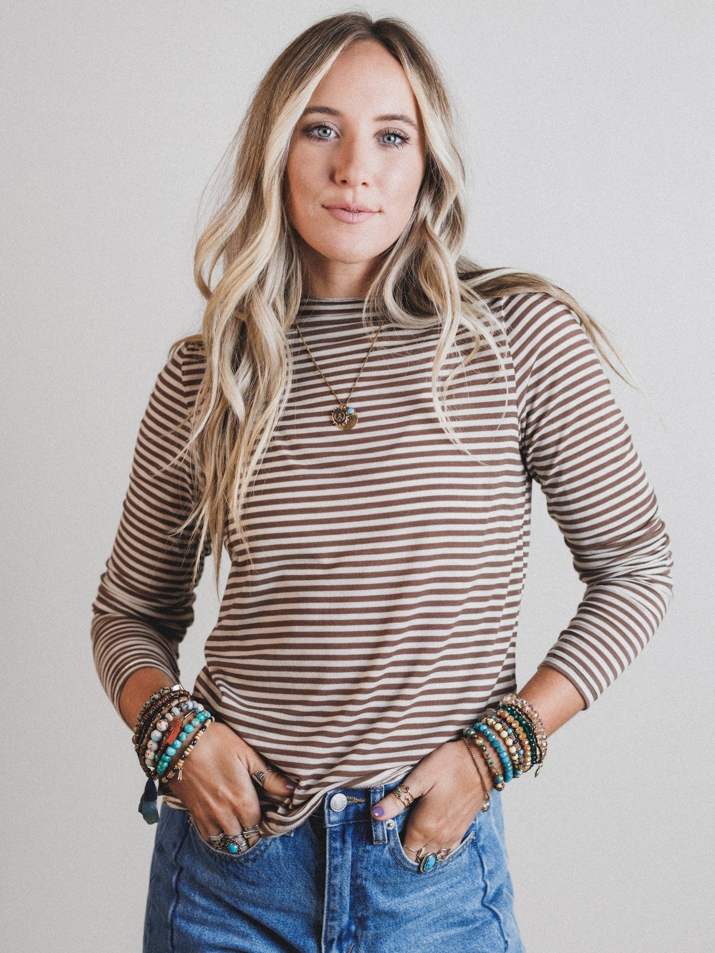 Dream Again Striped Top - Mocha - Pre Order