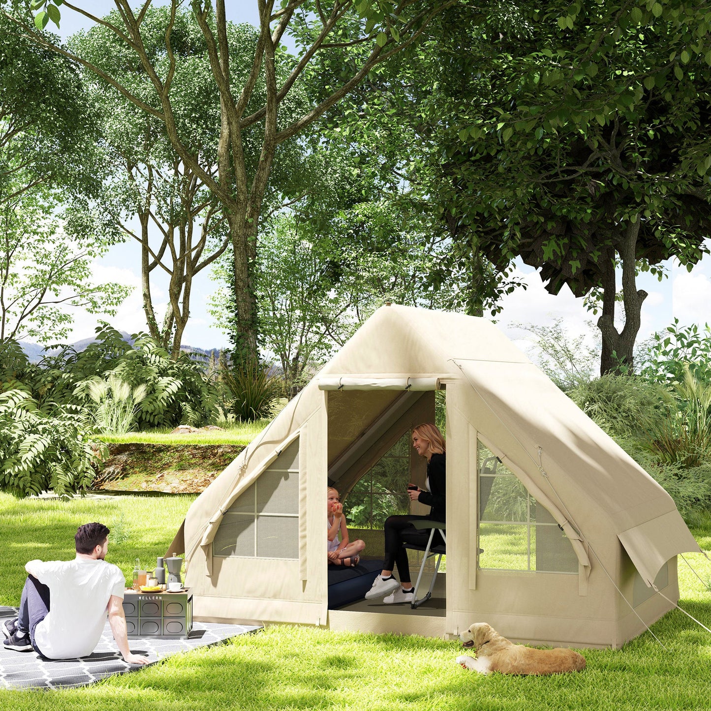 4-Season Inflatable Camping Tent – 3000mm Waterproof, UPF50+, Inflates in 5 Minutes with Hand Pump