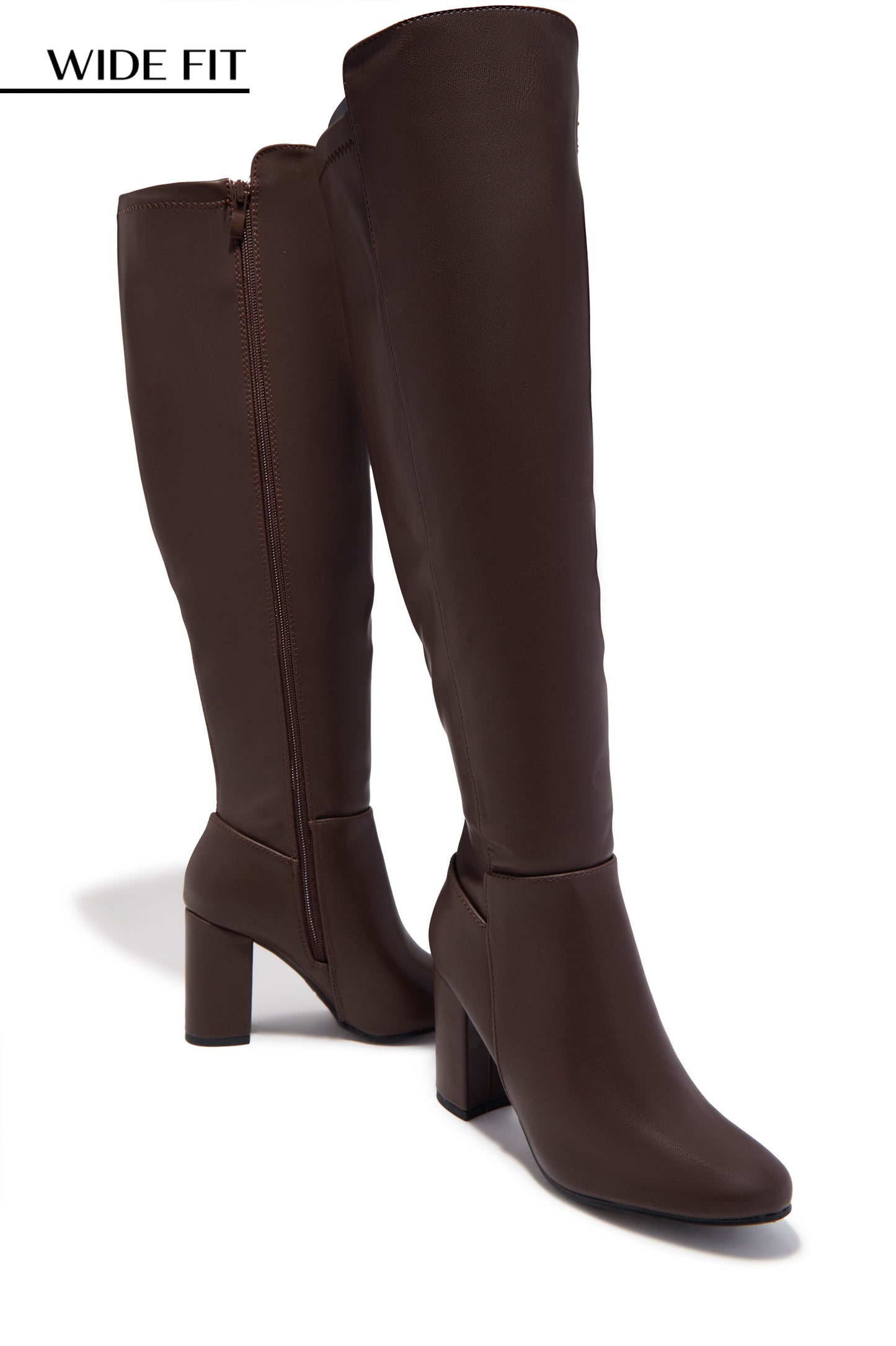 Colette Wide Fit Block Heel Boots - Brown