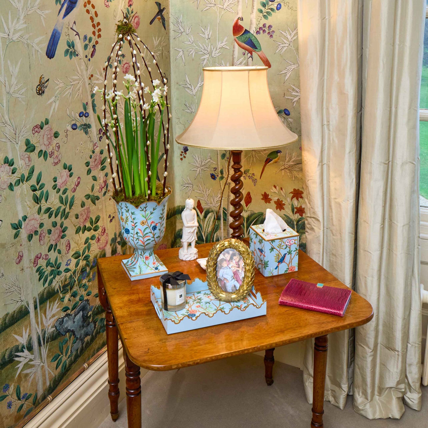 Small Blue Chinoiserie Tole Urn Vase
