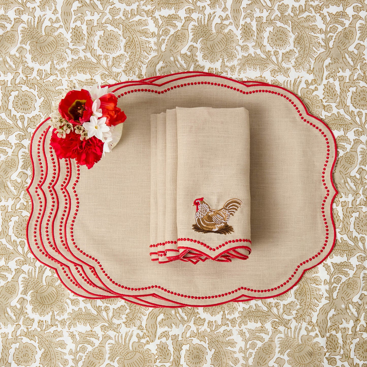 Putty & Red Eloise Linen Placemats (Set of 4)