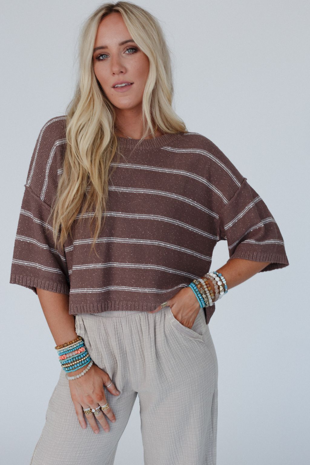 Coastal Stripe Top - Mocha - Pre Order