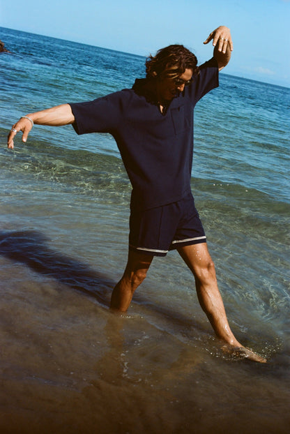 Raglan Mesh Polo (Navy)