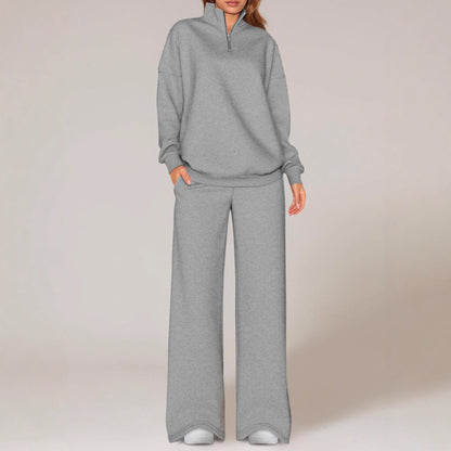 Women's Half-Zip Sweatshirt & Straight-Leg Pants Set – Matching Casual Loungewear