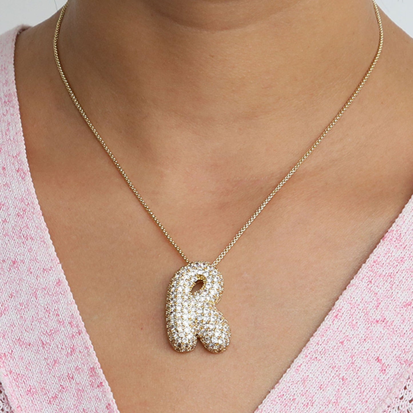 Bubble Initial Diamond Necklace