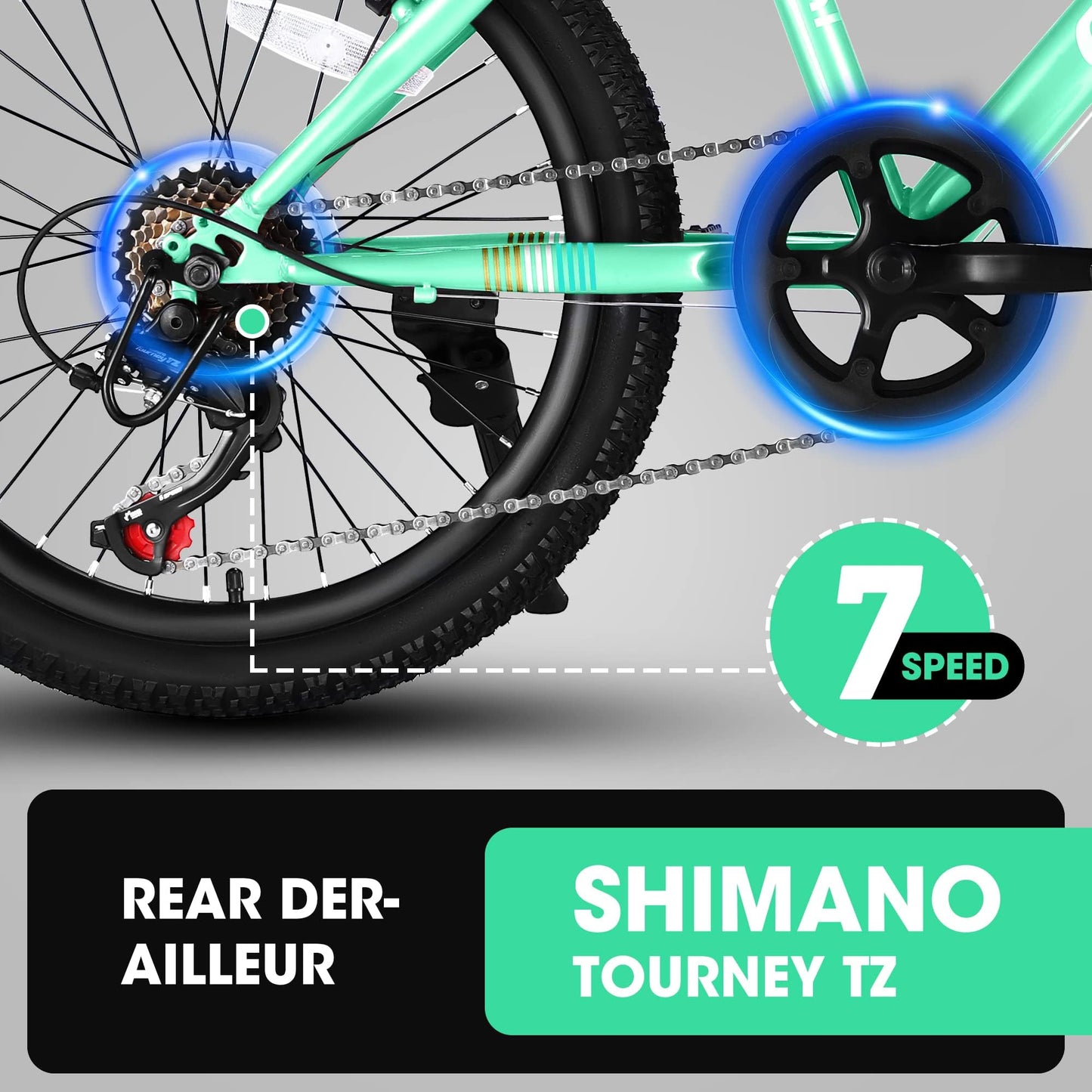 20" Kids Mountain Bike | Ages 6-12 | 7-Speed Shimano, Disc Brake & Front Suspension