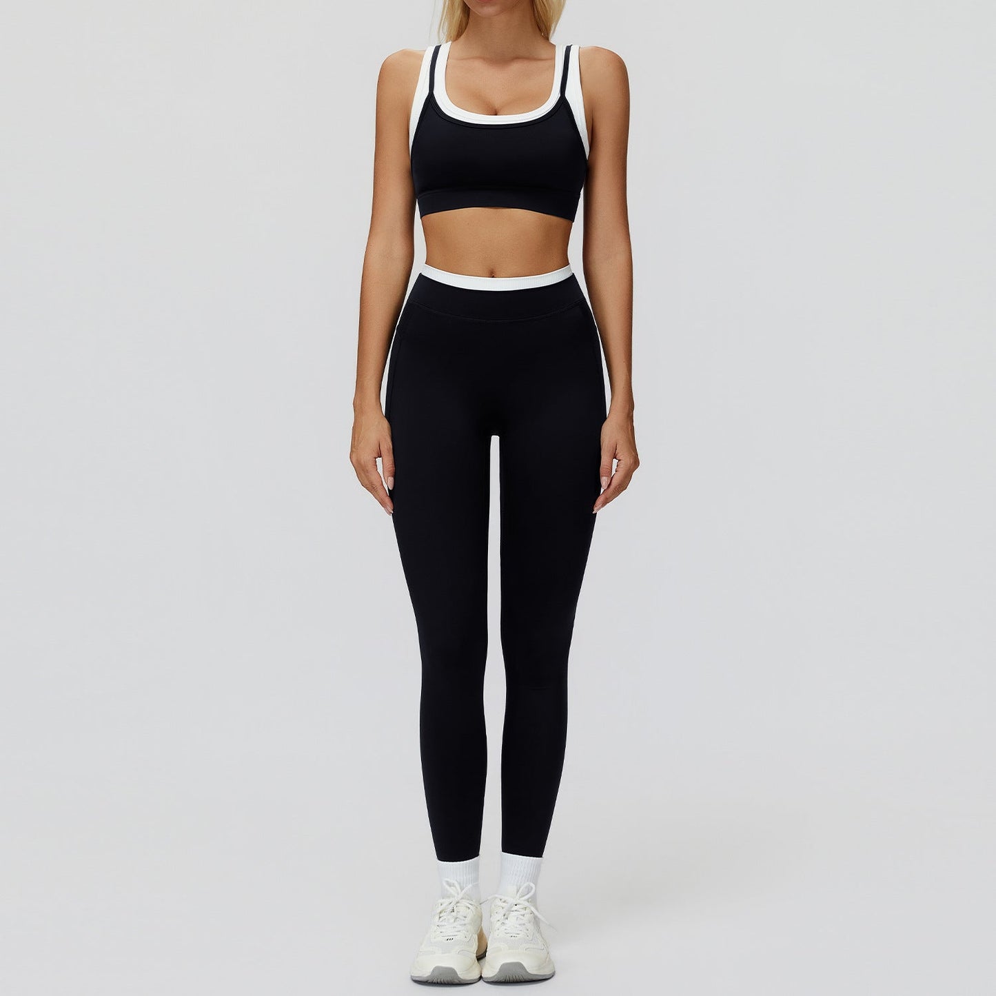 Women's Contrast Sports Bra & Leggings or Wide-Leg Flared Pants Set – Active Workout Set