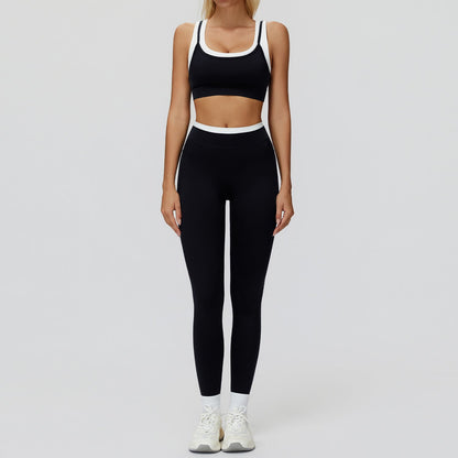 Women's Contrast Sports Bra & Leggings or Wide-Leg Flared Pants Set – Active Workout Set