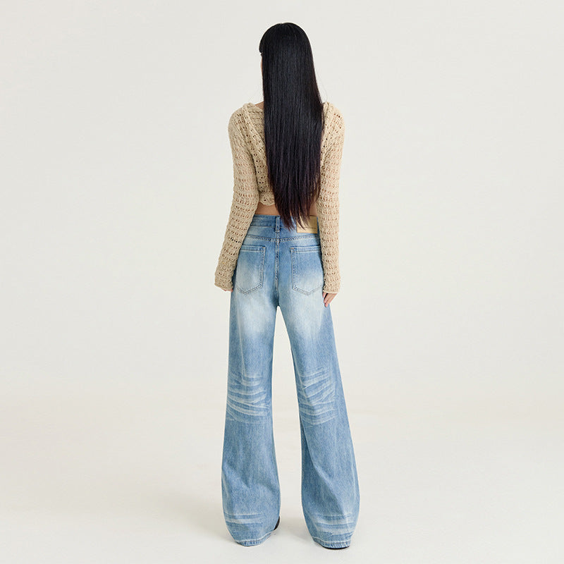 Women's High-Waist Wide-Leg Washed Jeans – Casual Denim Pants