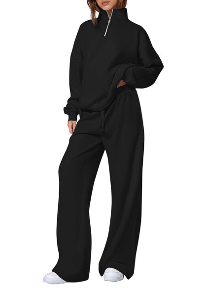 Women's Half-Zip Sweatshirt & Straight-Leg Pants Set – Matching Casual Loungewear