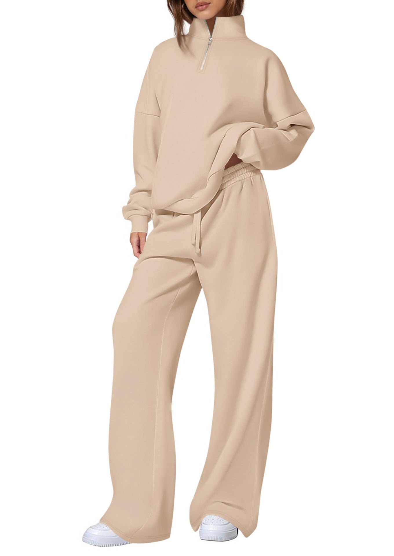 Women's Half-Zip Sweatshirt & Straight-Leg Pants Set – Matching Casual Loungewear