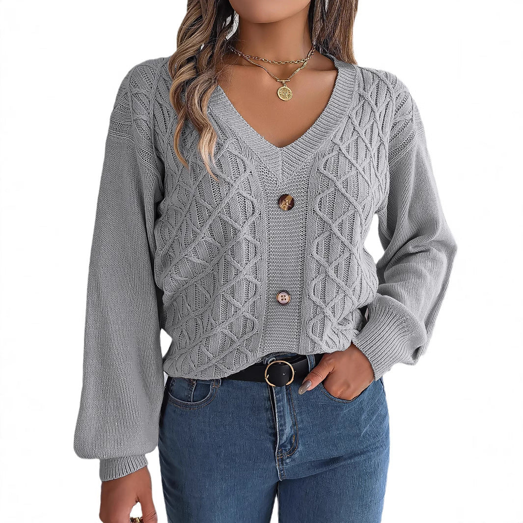 Women's Cable-Knit Puff-Sleeve Pullover Sweater – 4 Colors