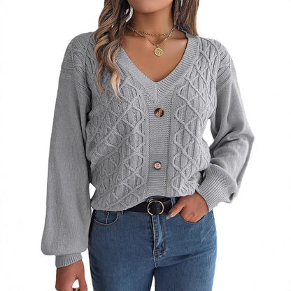 Women's Cable-Knit Puff-Sleeve Pullover Sweater – 4 Colors