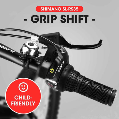 20" Kids Mountain Bike | Ages 6-12 | 7-Speed Shimano, Disc Brake & Front Suspension