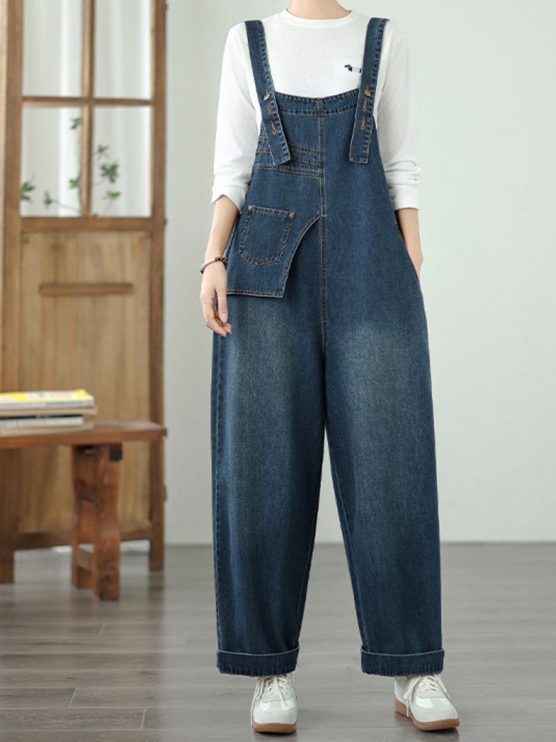 Relaxed Women's Wide-Leg Cotton Denim Overalls | Eva Trends