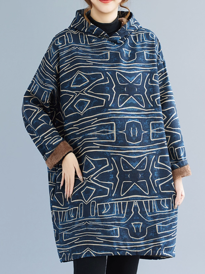Artful Cotton Sweatshirt Dress with Cowl Neck and Plush Warmth
