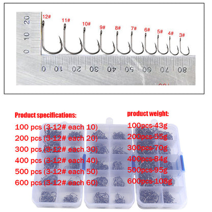 High-Carbon Steel Barbed Fishing Hook Set – 100 to 600 Pieces, Corrosion Resistant