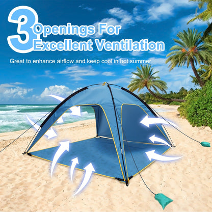 4-6 Person Beach Tent Canopy – UPF 50+ Sun Shelter