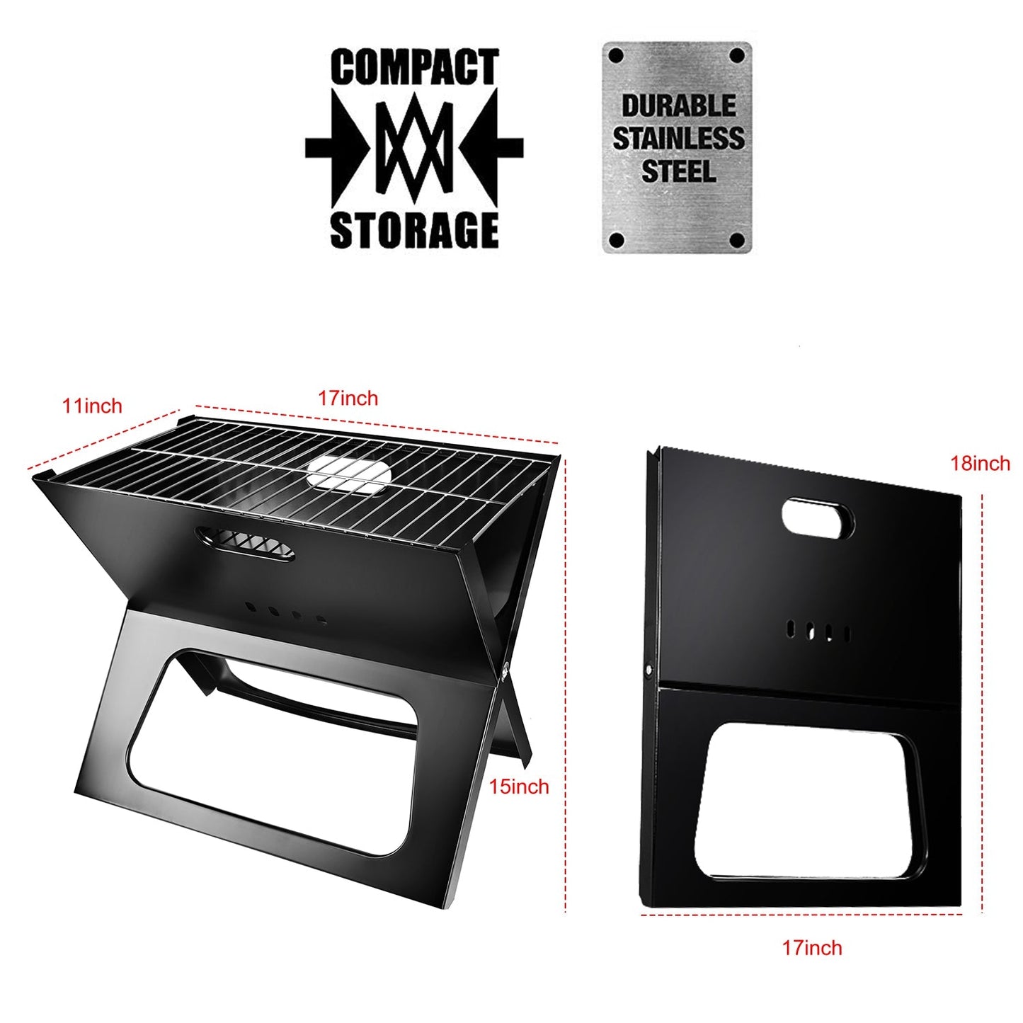 Foldable Portable Charcoal BBQ Grill – 170 sq in Cooking Surface