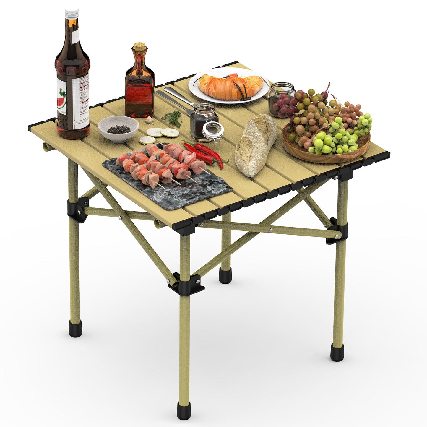 Roll-Up Folding Camping Table – Carbon Steel, Lightweight with Carry Bag