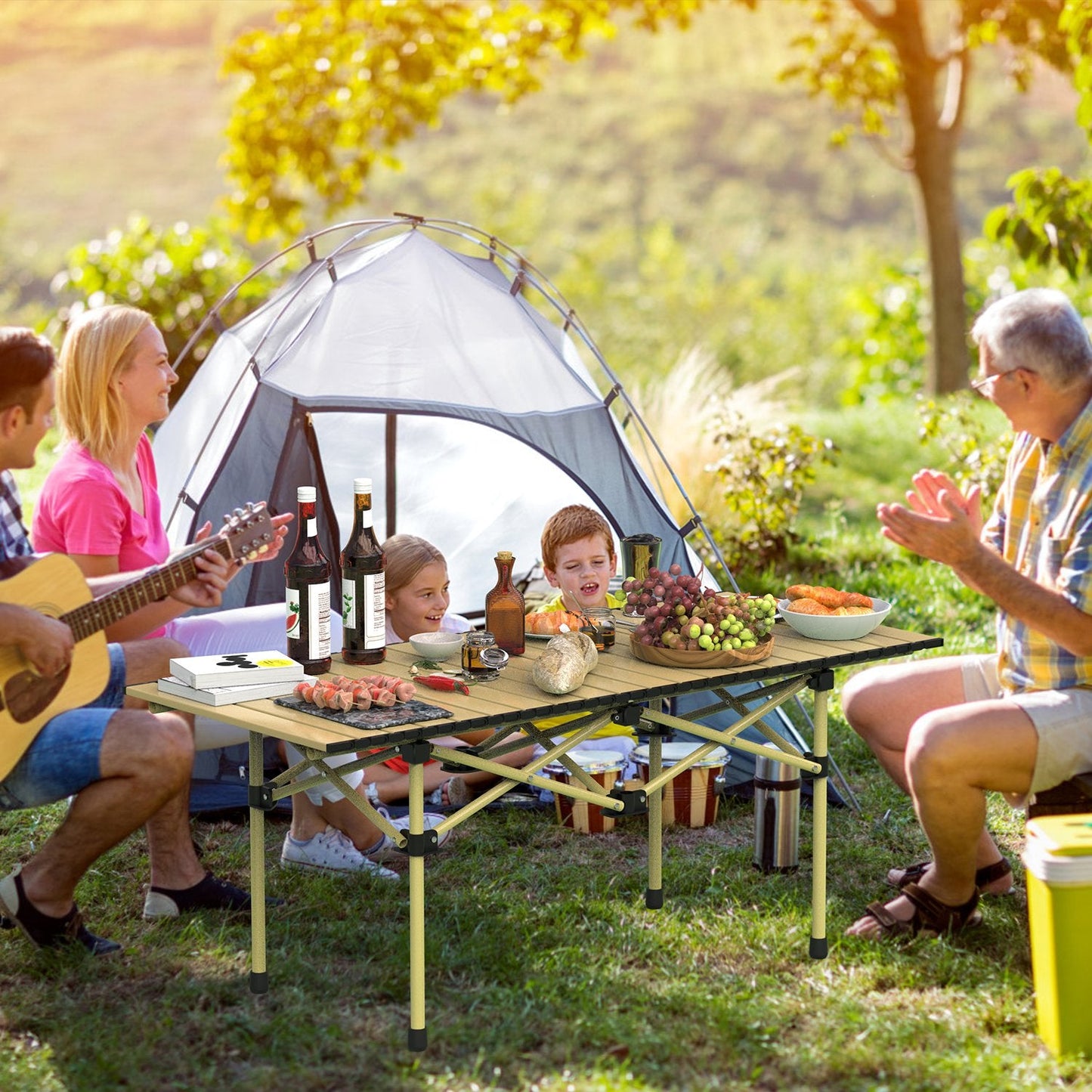 Roll-Up Folding Camping Table – Carbon Steel, Lightweight with Carry Bag