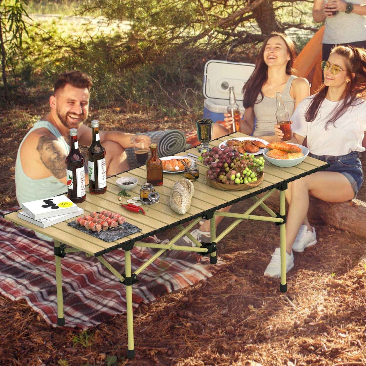 Roll-Up Folding Camping Table – Carbon Steel, Lightweight with Carry Bag