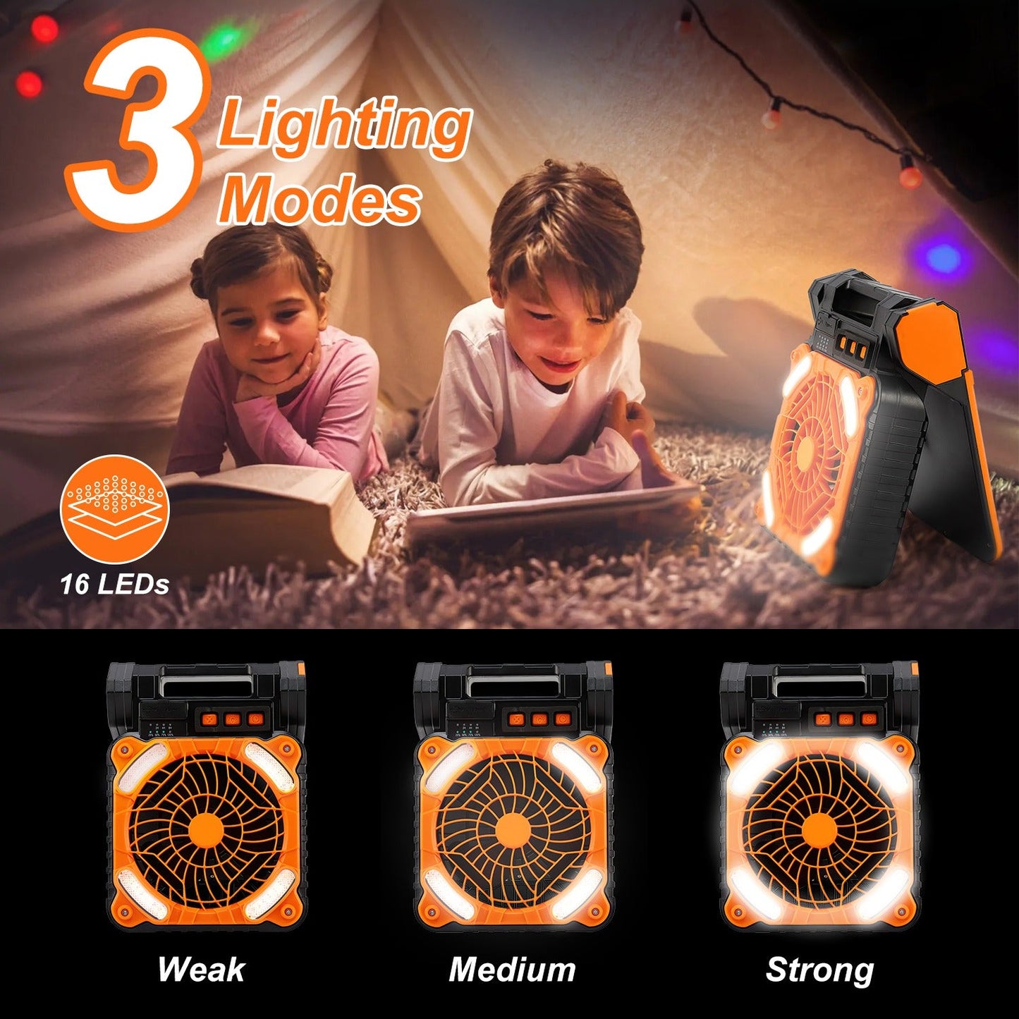 Solar Camping Fan with LED Lantern & 5200mAh Power Bank – 3-in-1 Outdoor Essential