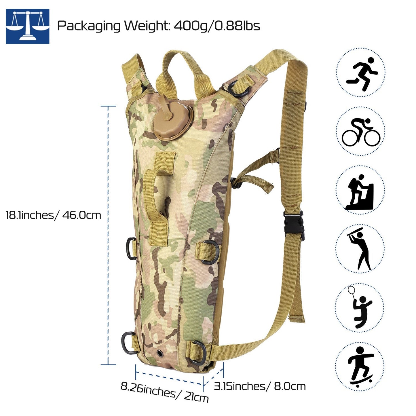 3L Tactical Hydration Pack with Water Bladder – Hiking, Cycling & Climbing