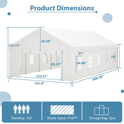 16x32 ft Heavy-Duty Party Tent | Outdoor Canopy Gazebo with Removable Sidewalls