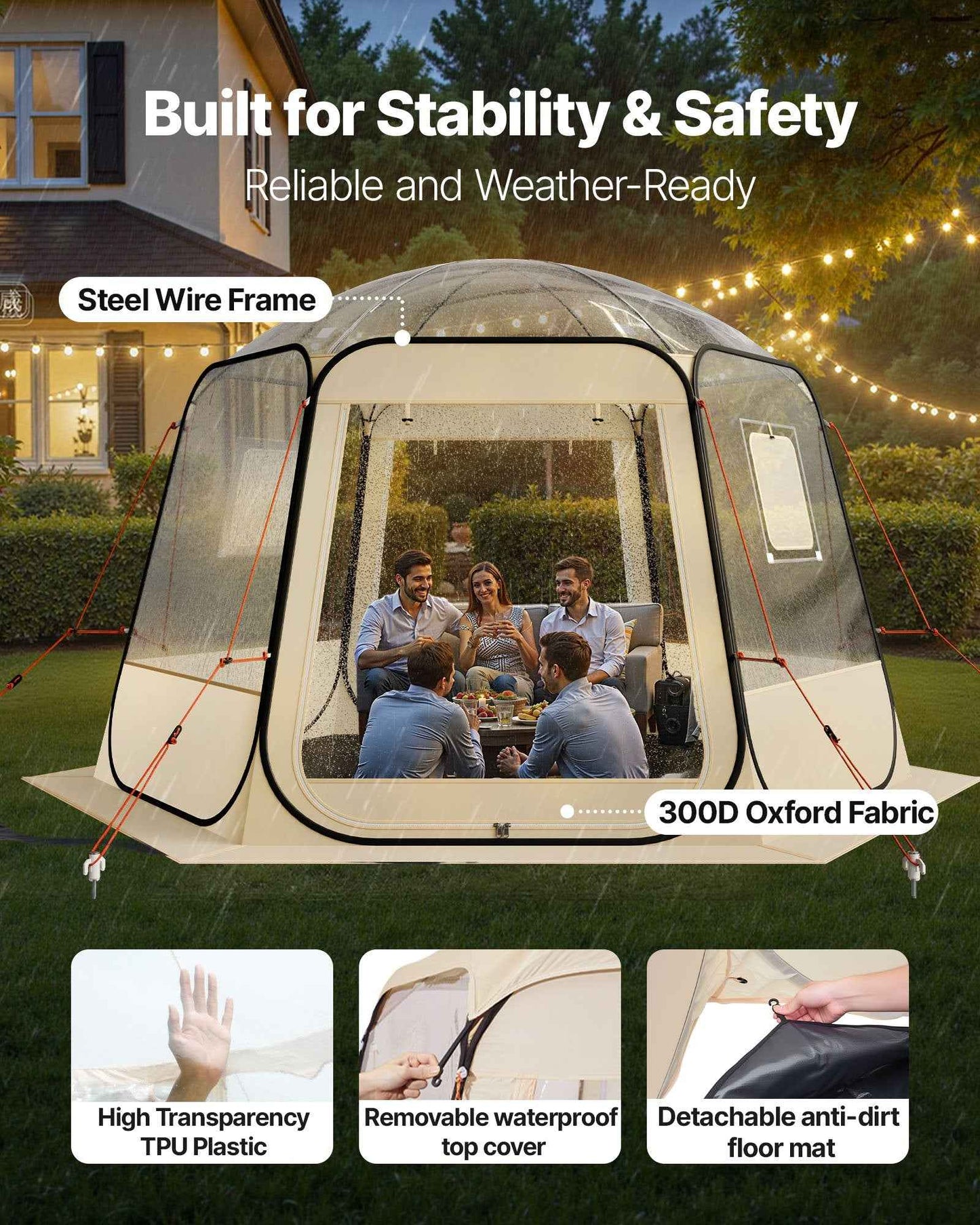 Clear Bubble Dome Tent | 11x10.2 FT Pop-Up Igloo for 8-10 People | 540° View