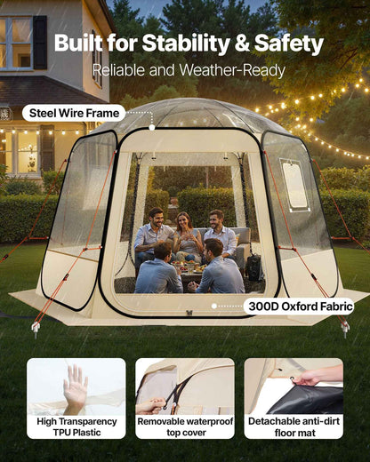 Clear Bubble Dome Tent | 11x10.2 FT Pop-Up Igloo for 8-10 People | 540° View