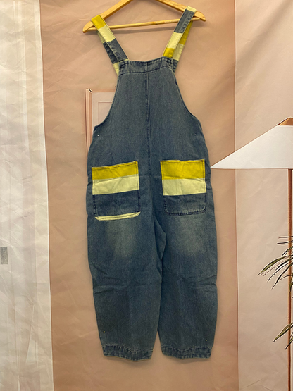 Trendy Striped Denim Cotton Overalls with Pockets - Eva Trends