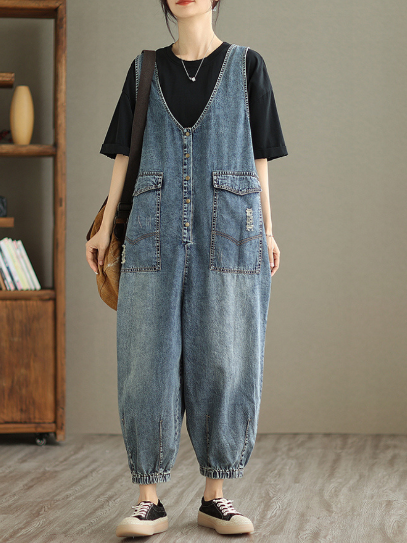 Trendy Women's Denim High Waist Jumpsuit | Eva Trends