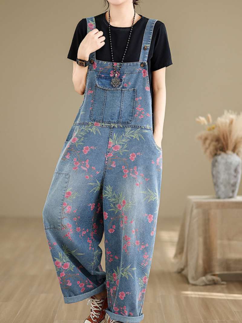Boho Style Floral Print Denim Overalls for Women | Eva Trends