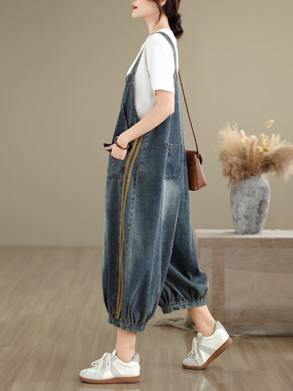 Comfy Women's Patchwork Loose Denim Overalls | Eva Trends