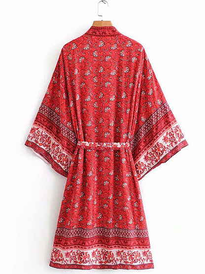 Bride To Be Floral Print Red Cotton Viscose Long Length Gown Kimono