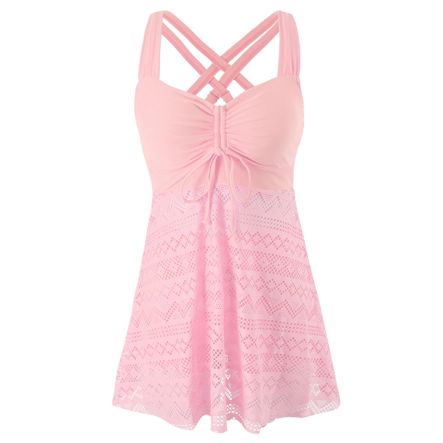 Women's Solid Color Lace One-Piece Swimsuit with Shorts – Korean Style