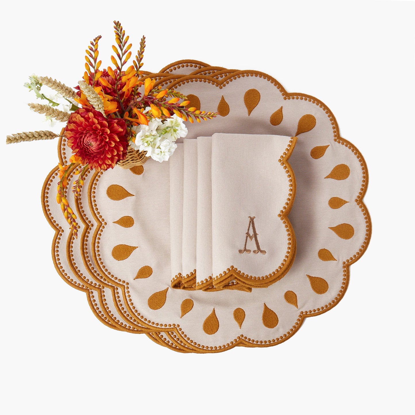 Taupe & Mustard Bettina Placemats & Napkins (Set of 4)