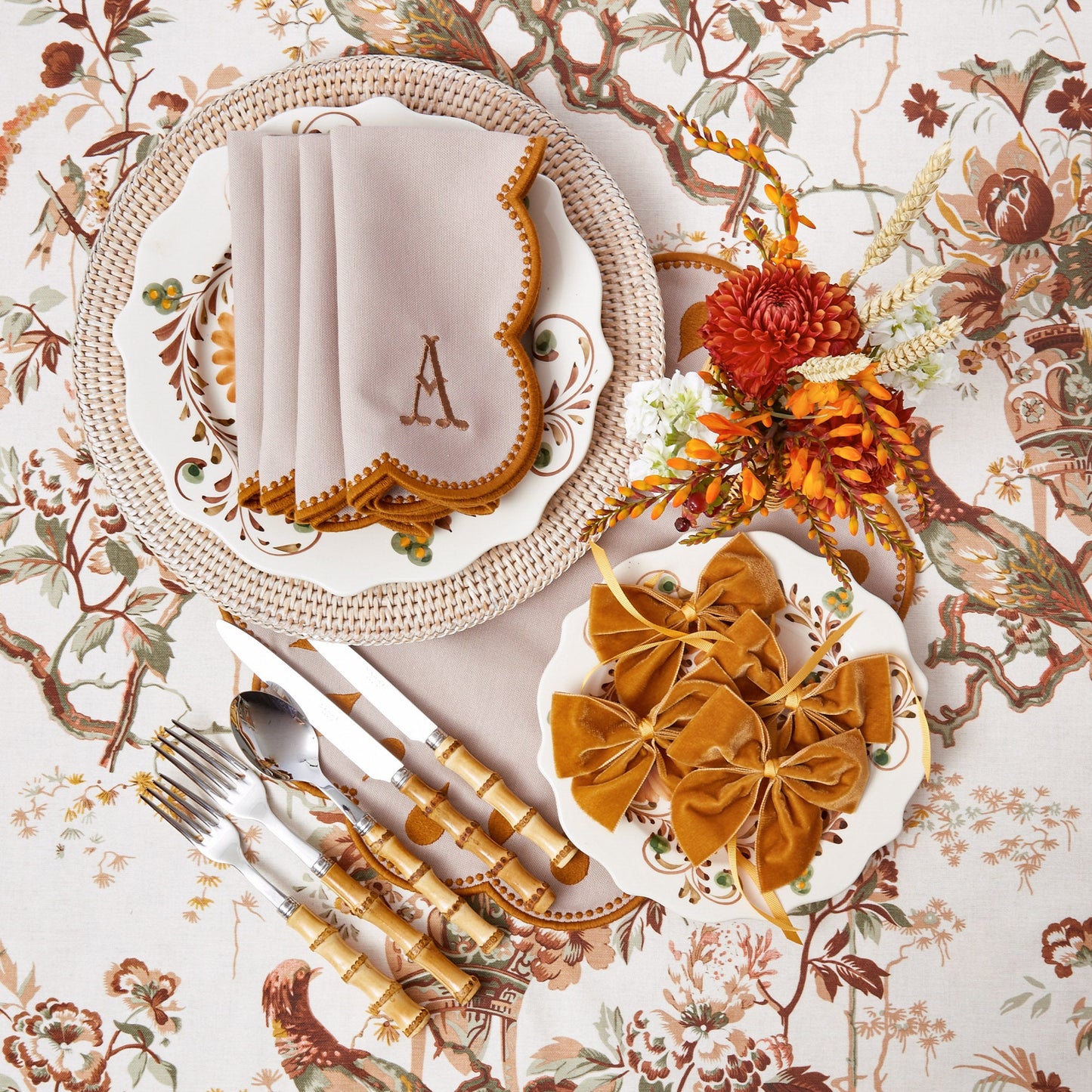 Taupe & Mustard Bettina Napkins (Set of 4)