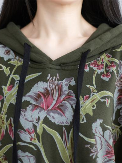 Women's Cool & Stylish Printed Mid-Length Side Pockets Hooded Dress
