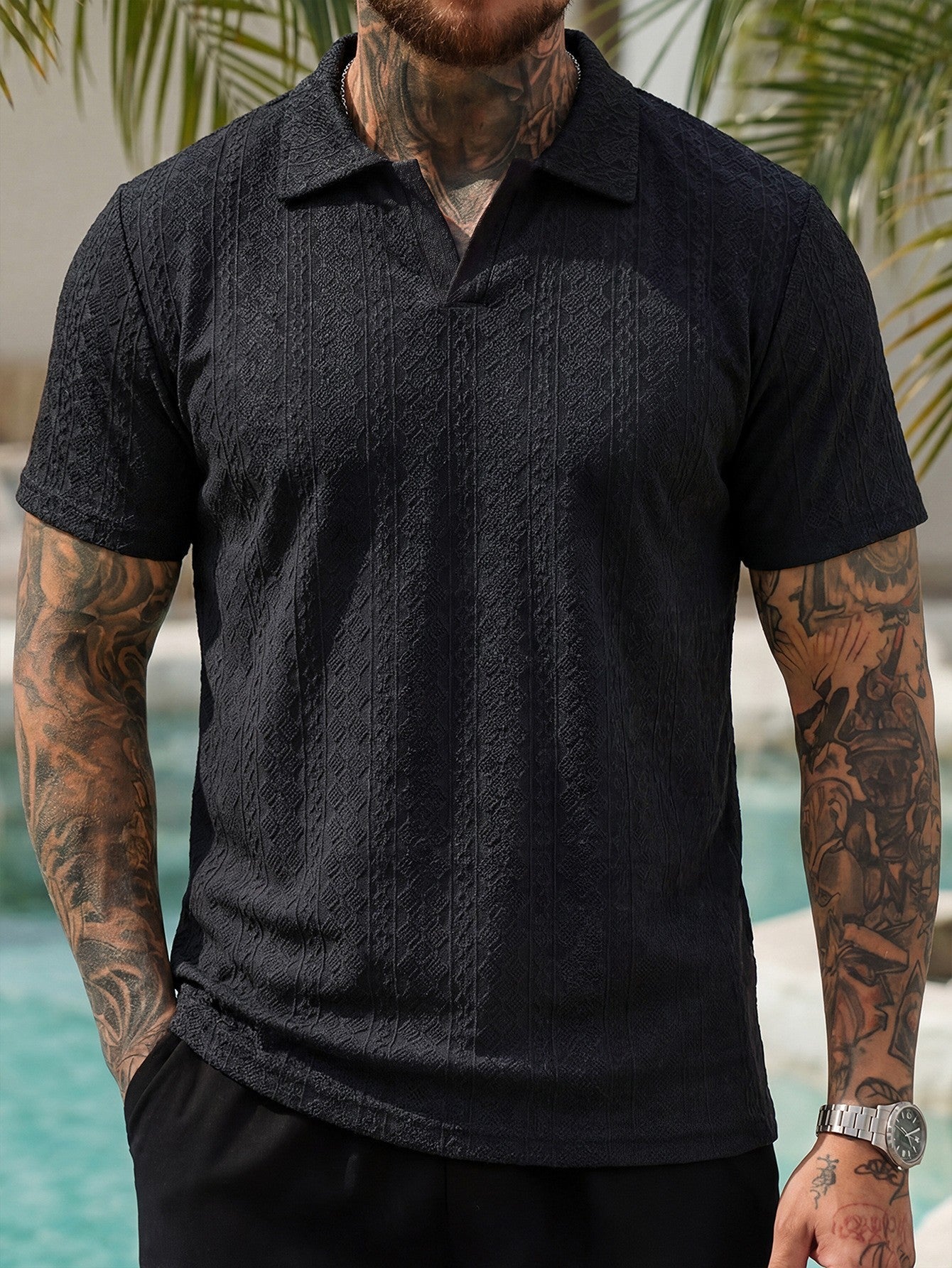 Men's Waffle Knit Lapel Polo Shirt – Smart Casual