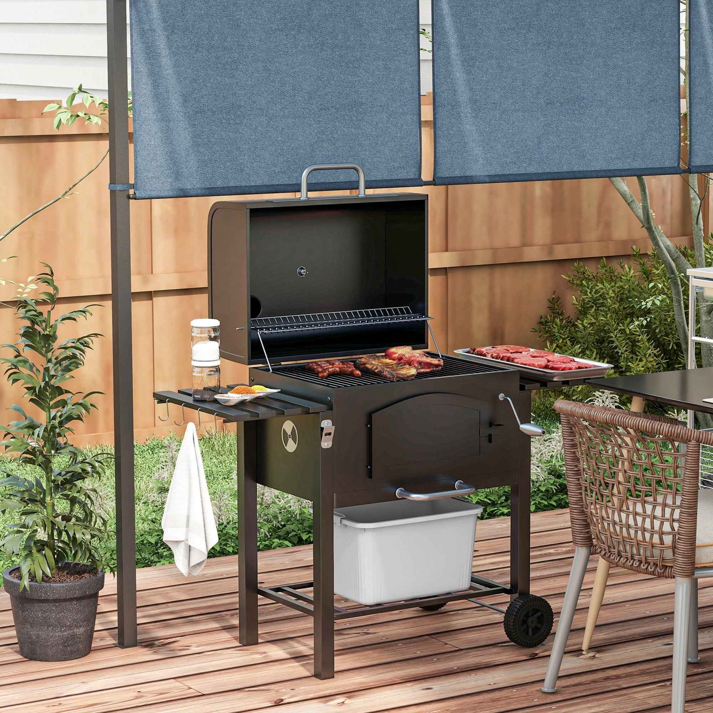 Charcoal BBQ Grill | 371 Sq In with Adjustable Height, Folding Shelves & Thermometer