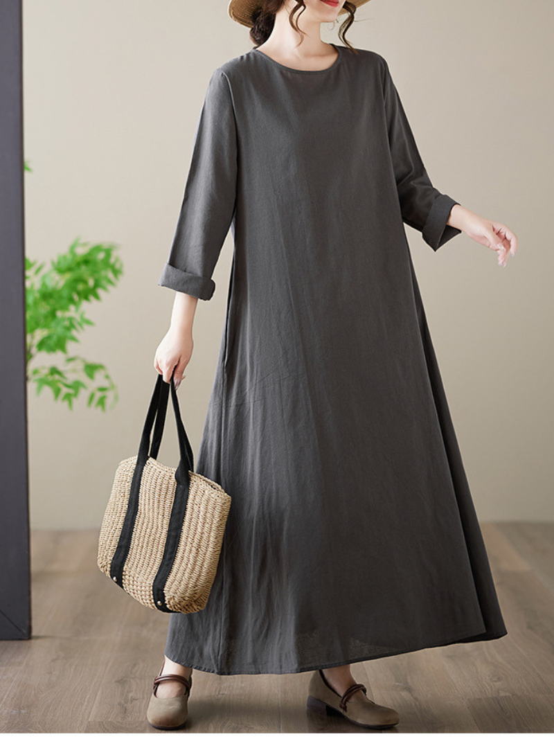 Women's Summer Trendy Retro Solid Color A-Line Dress
