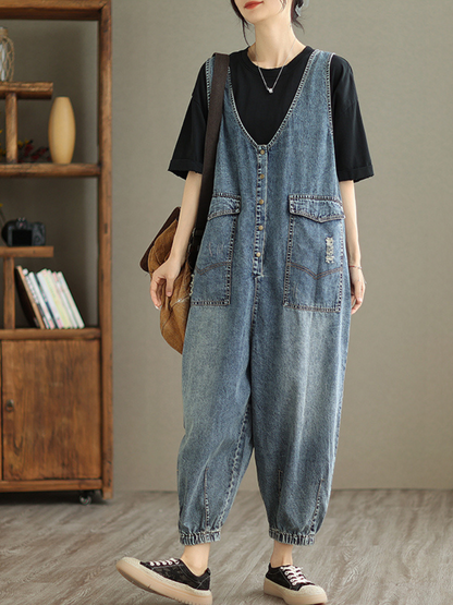 Trendy Women's Denim High Waist Jumpsuit | Eva Trends